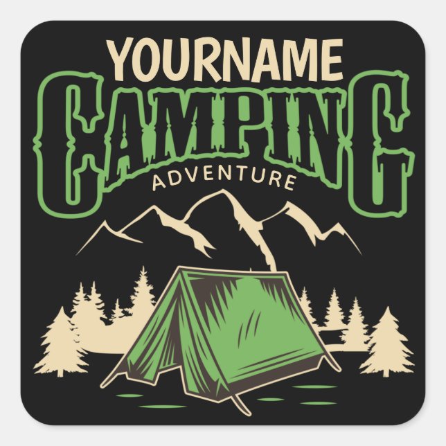 Pegatina Cuadrada Aventura personalizada de camping en campamento fa (Anverso)
