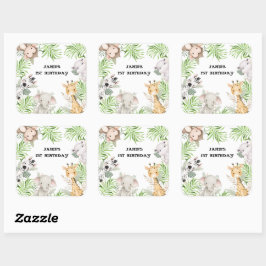 Pegatina Cuadrada Aventura Safari Primer Cumpleaños