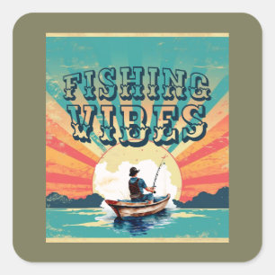 Pegatina Cuadrada Aventuras al aire libre con vibraciones pesqueras