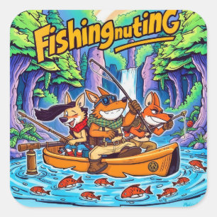 Pegatina Cuadrada Aventuras en la pesca