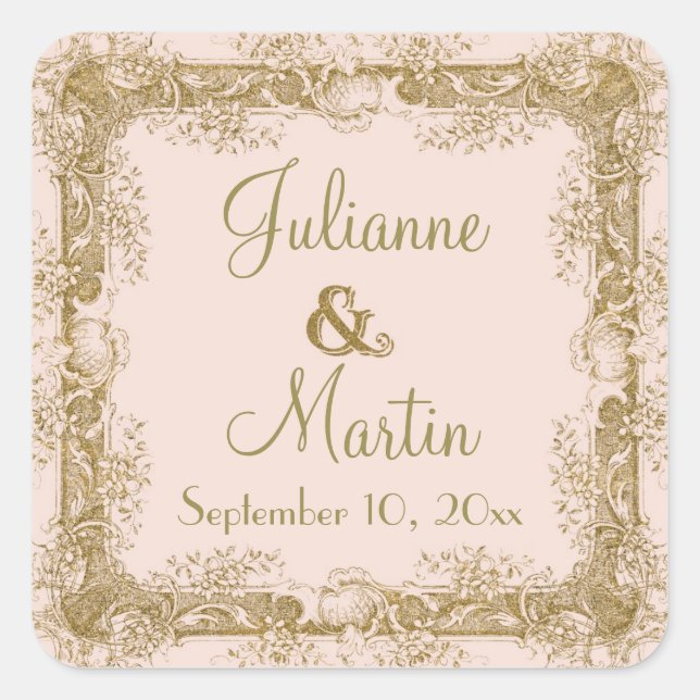 Pegatina Cuadrada Aves amorosas comiendo glamorosas focas de boda vi (Anverso)