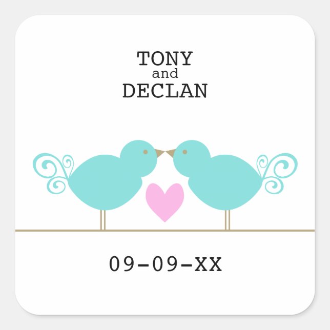 Pegatina Cuadrada Aves Azules Cute Pegatinas de fechas especiales (Anverso)