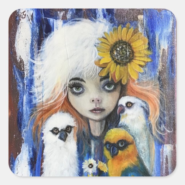 Pegatina Cuadrada Aves con lindos pegatinas chicas cuadrados (Anverso)