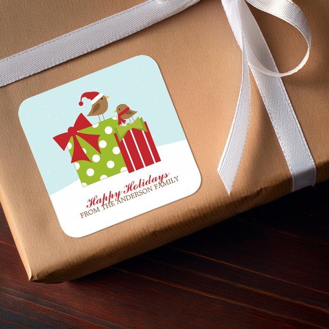 Pegatina Cuadrada Aves cortas y regalos de Navidad (Subido por el creador)