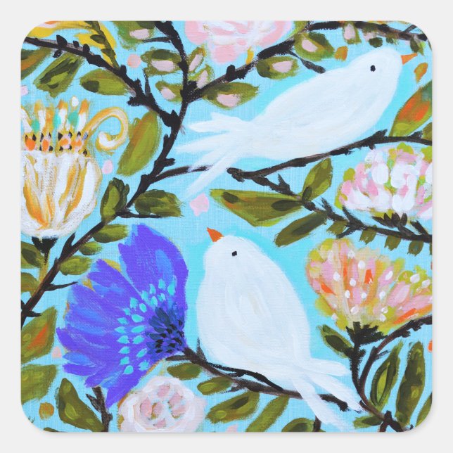Pegatina Cuadrada Aves de Amor Dulce II (Anverso)