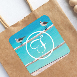 Pegatina Cuadrada Aves de la playa de gaviota monograma costero foto