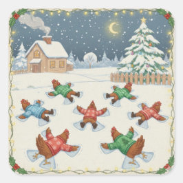 Pegatina Cuadrada Aves de Navidad en Movimiento, Stickers de Navidad