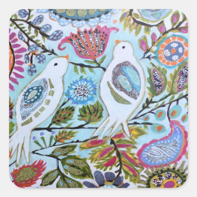 Pegatina Cuadrada Aves de papel I (Anverso)