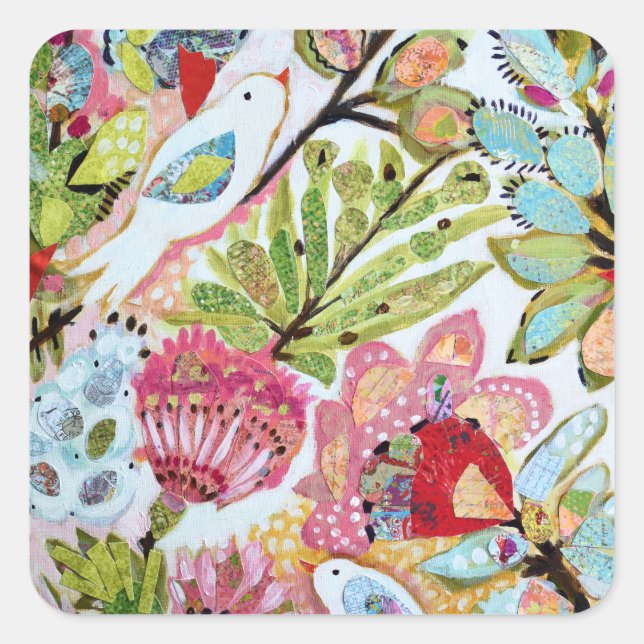 Pegatina Cuadrada Aves de papel II (Anverso)