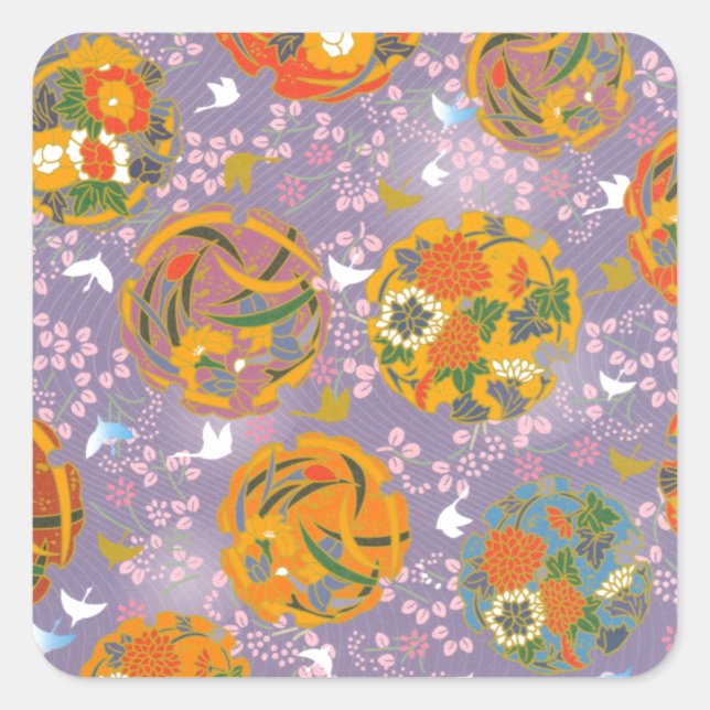 Pegatina Cuadrada Aves Origami (Anverso)