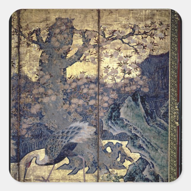 Pegatina Cuadrada Aves y flores de las cuatro estaciones (Anverso)