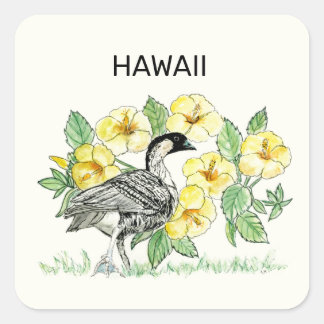 Pegatina Cuadrada Aves y flores del estado de Hawaii
