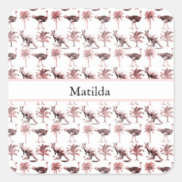 Pegatina Cuadrada avestruces y canguros, personalizable