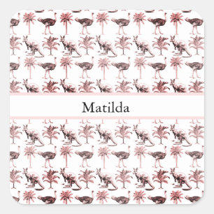 Pegatina Cuadrada avestruces y canguros, personalizable