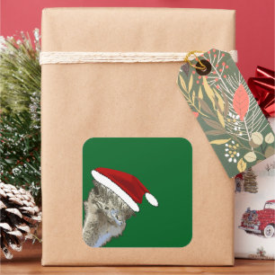 Pegatina Cuadrada Avestruz con sombrero de Santa Navidad Animal de z