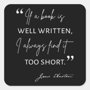 Pegatina Cuadrada Avid Reader II - Cita de Jane Austen