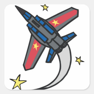 Pegatina Cuadrada Avión de vuelo a reacción