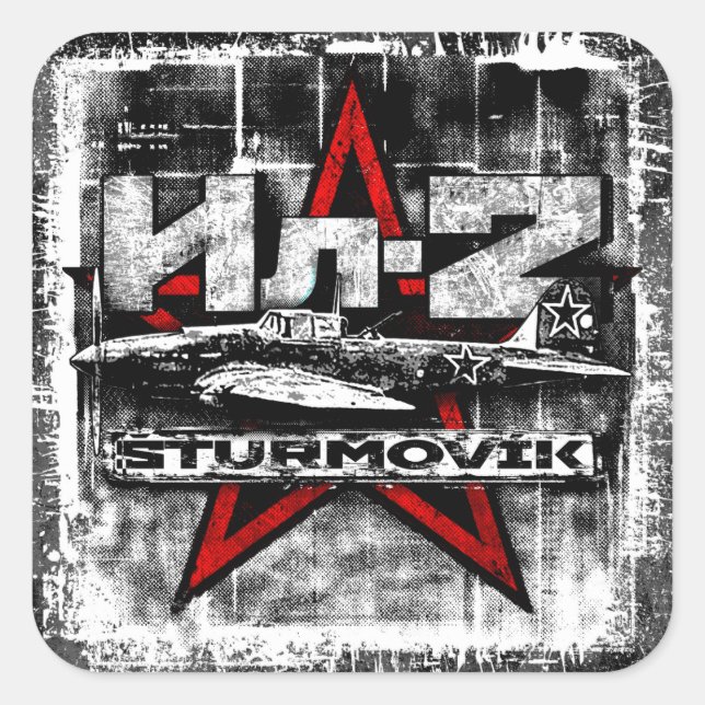 Pegatina Cuadrada Avión soviético de ataque terrestre Il-2 (Anverso)