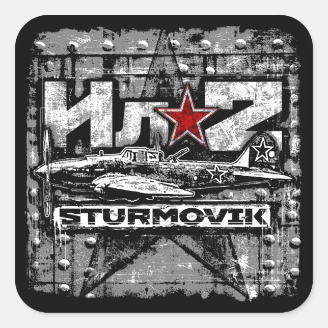 Pegatina Cuadrada Avión soviético de ataque terrestre Il-2 (Anverso)