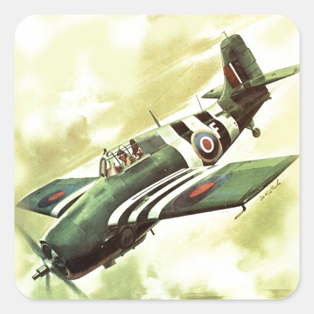 Pegatina Cuadrada Avión Vintage (Anverso)