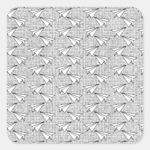 Pegatina Cuadrada Aviones de papel patrón vintage.