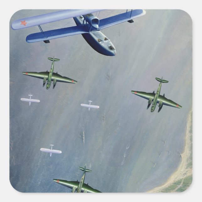 Pegatina Cuadrada Aviones marinos de 1933 (Anverso)