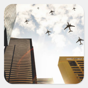 Pegatina Cuadrada Aviones sobrevolando edificios