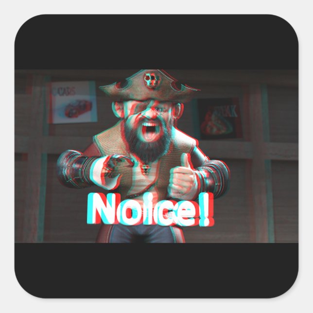 Pegatina Cuadrada ¡Aviso! Badaz Beard 3D (Anverso)