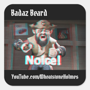 Pegatina Cuadrada ¡Aviso! Badaz Beard 3D