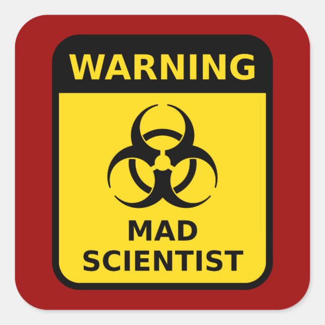 Pegatina Cuadrada Aviso de Mad Scientist (Anverso)