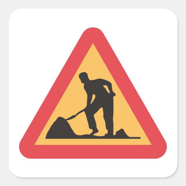 Pegatina Cuadrada Aviso de trabajo por carretera antes de la zona de (Anverso)