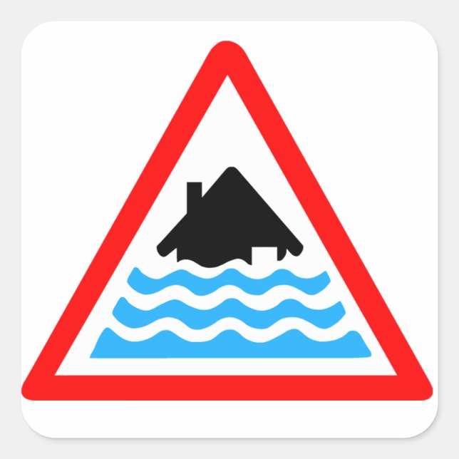 Pegatina Cuadrada Aviso severo de inundación (Anverso)