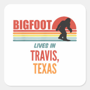 Pegatina Cuadrada Avistamiento de Bigfoot en Travis Texas 