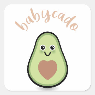 Pegatina Cuadrada Avocado mit Herz Babycado für ein Baby