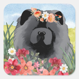 Pegatina Cuadrada AWASH IN LIGHT Black - Blue Chow Dog