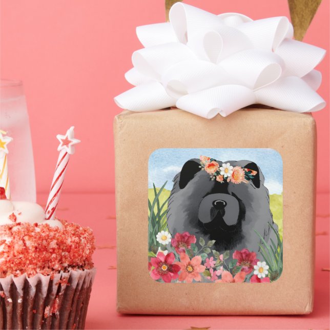 Pegatina Cuadrada AWASH IN LIGHT Black - Blue Chow Dog (Fiesta)