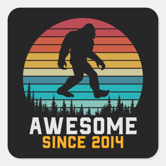 Pegatina Cuadrada Awesome since 2014 | Birthday Bigfoot Retro (Anverso)