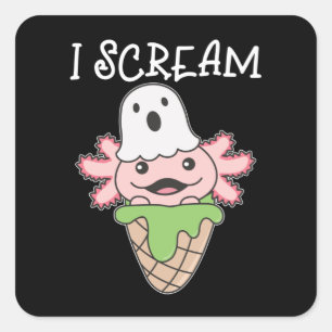 Pegatina Cuadrada Axoloteen Halloween Fantasma I Grito de pepino