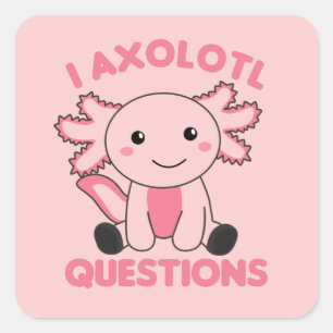 Pegatina Cuadrada Axolotl Ama A Los Animales Dulces Para Niños Pink