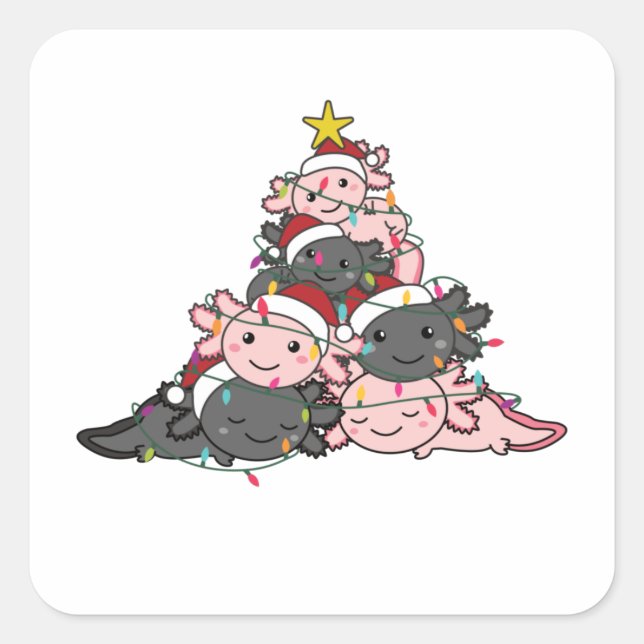 Pegatina Cuadrada Axolotl Árbol de Navidad Gracioso Navidad de anima (Anverso)