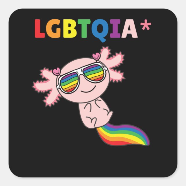 Pegatina Cuadrada Axolotl - Bandera arcoiris Orgullo LGBT (Anverso)