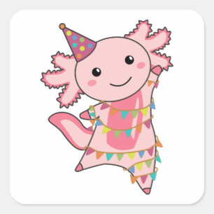 Pegatina Cuadrada Axolotl Desea Feliz Cumpleaños A Usted Axolotls