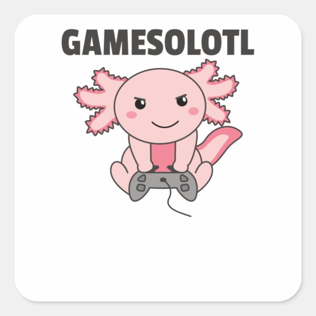 Pegatina Cuadrada Axolotl Gamesolotl Cute Animales Para Jugadores (Anverso)