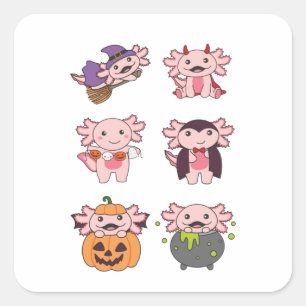 Pegatina Cuadrada Axolotl Halloween Disfraces de calabaza del diablo