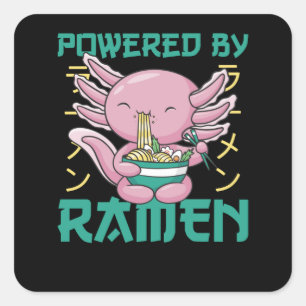Pegatina Cuadrada Axolotl japonés Ramen Kawaii Noodles Axolotls