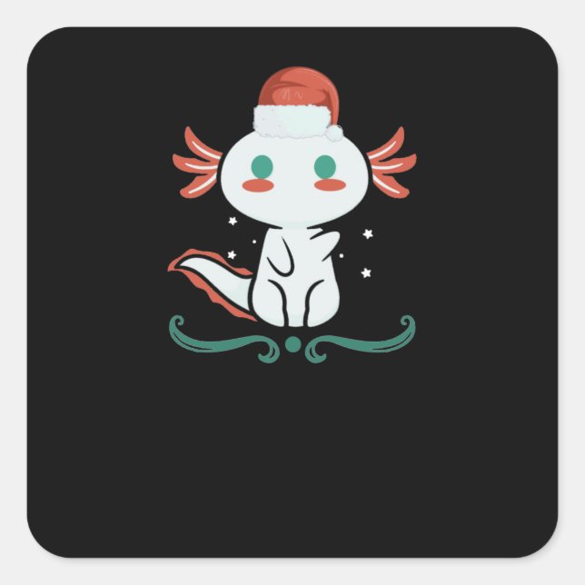 Pegatina Cuadrada Axolotl Kawaii Christmas (Anverso)