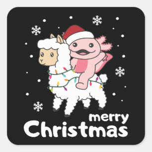 Pegatina Cuadrada Axolotl Llama Alpaca Feliz Navidad Animales