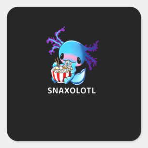 Pegatina Cuadrada Axolotl Lover Blue Snaxolotl Comiendo Ramen