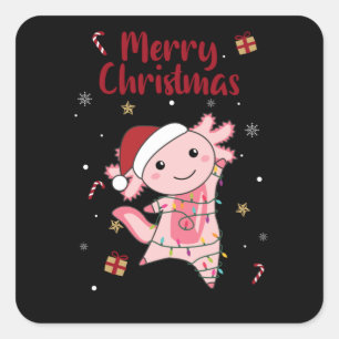 Pegatina Cuadrada Axolotl Merry Christmas Winter Animals Axolotls