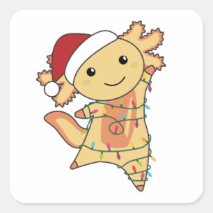 Pegatina Cuadrada Axolotl Merry Christmas Winter Animals Axolotls